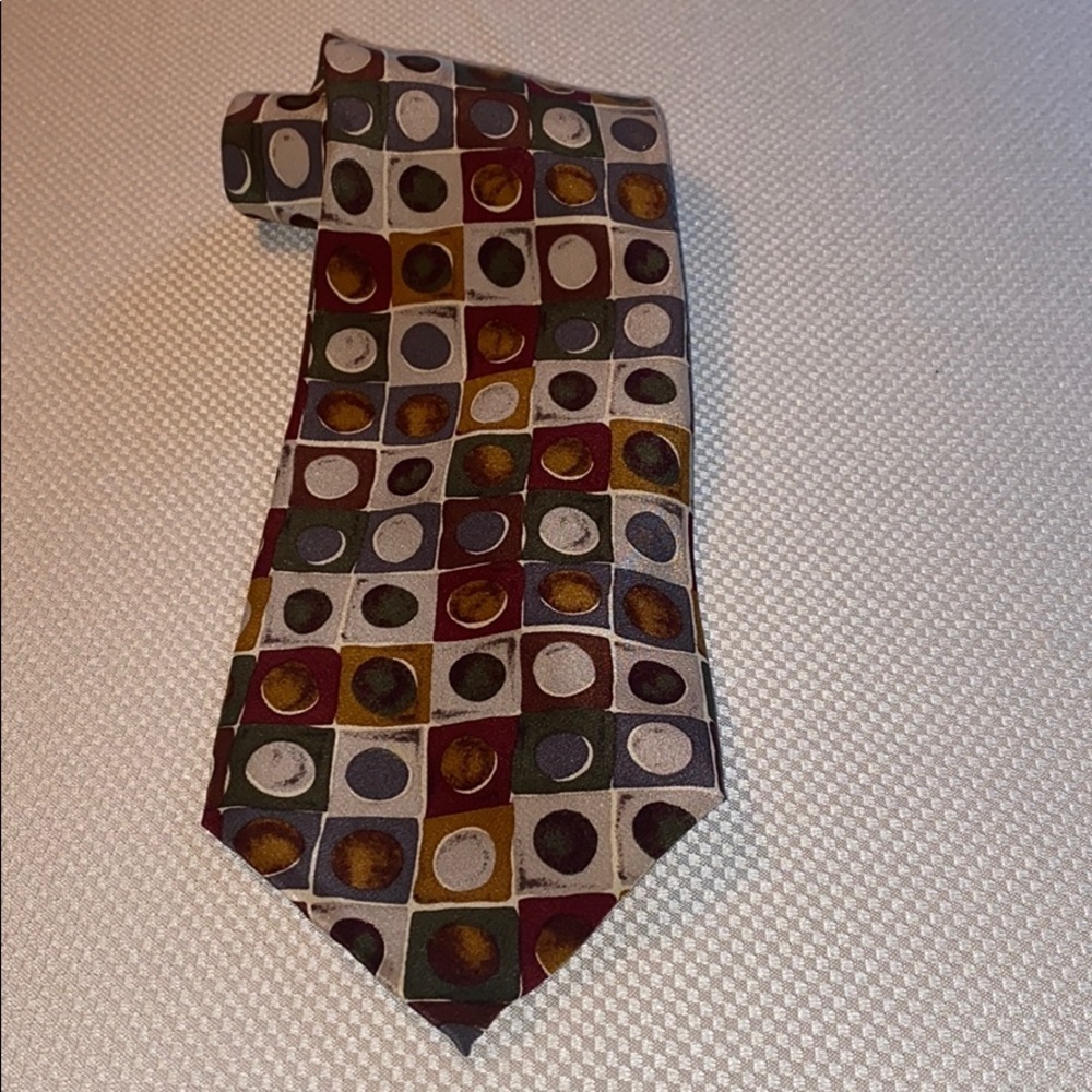 Vintage Oaktree Silk Tie Colorful Geometric Circle Pattern Made In Korea